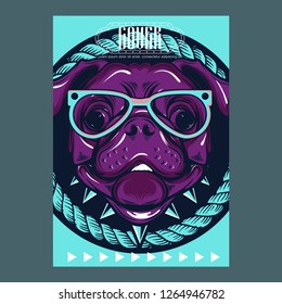 Portrait of french bulldog wearing sunglasses - Vector illustration