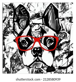 Portrait of french bulldog wearing sunglasses - Vector illustration (Ideal for printing, poster or wallpaper, house decoration) 
