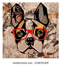 Portrait of french bulldog wearing sunglasses - Vector illustration (Ideal for printing, poster or wallpaper, house decoration) 
