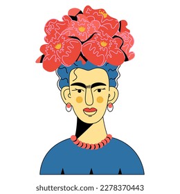 Portrait of Frida Kahlo.Vector flat illustration for print for t-shirt, postcard, picture.