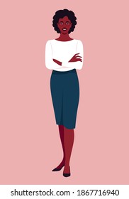 Portrait of a full-length African woman. Casual outfit. Vector flat illustration