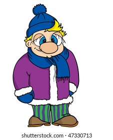 portrait of fun boy dressed with winter clothes