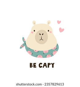 Portrait of a funny capibara in a neckpiece. Mischief animal face. Vector illustration of cute rodent animal