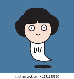 Portrait Funny Cute Flying Ghost Girl Is Ready For Spooky Halloween Concept Card Character illustration