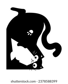 Portrait of funny kitten, isolated playful kitty upside down. Feline animal, domestic pet playing, companion or friend personage. Breed of mammal, adorable pussycat. Vector in flat style illustration