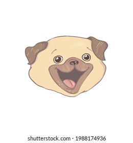 Portrait of the funny Pug dog. Humor card, t-shirt composition, hand drawn style print. Vector illustration.