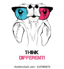 Portrait of the funny roe deer in the colored glasses. Think different. Vector illustration.