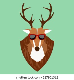 Portrait of funny vintage hipster deer with glasses. Vector illustration for retro fashion design.