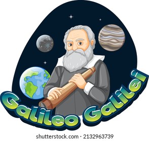 Portrait of Galileo Galilei in cartoon style illustration
