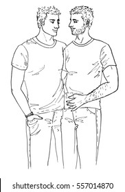 Portrait of a gay couple. Hand-drawn illustration