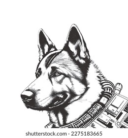 Portrait of a German Shepherd dog cyborg. Doodle sketch. Vector illustration.