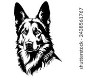 Portrait of a German Shepherd Dog Vector isolated on white background, Dog Silhouettes.