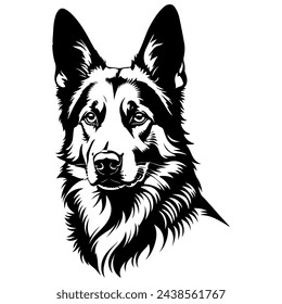 Portrait of a German Shepherd Dog Vector isolated on white background, Dog Silhouettes.
