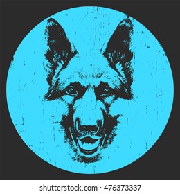 Portrait of German Shepherd. Hand-drawn illustration. T-shirt design. Vector