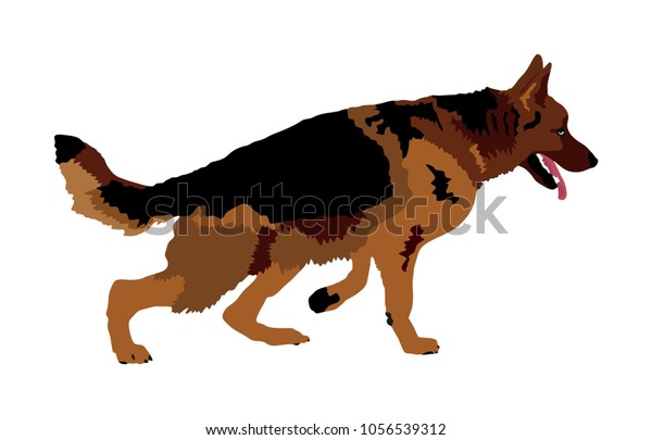 Wallpaper for walls Portrait of German Shepherd running dog vector illustration isolated. 