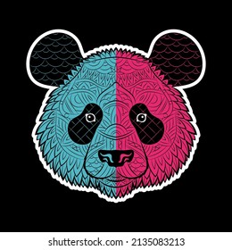 Portrait of giant panda isolated on white background. Panda bear head.  Painted ethnic ornament. Chinese design. May be used for the design of t-shirts, bags, postcards, posters, banners. Logo. Vector
