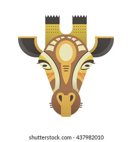 Portrait of a giraffe made in trendy flat style vector. African animal. Safari label or t-shirt design with cute animal character.