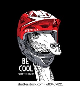 Portrait of the Giraffe in a red Bike helmet. Vector illustration.