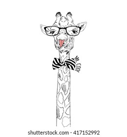 Portrait Giraffe Stripy Bow Hand Drawn Stock Vector (Royalty Free ...