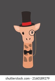 Portrait of giraffe, wearing hat, like a gentleman, cool style