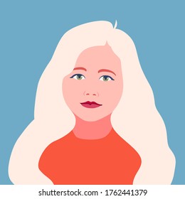 Portrait of a girl. Avatar for social networks. Face of a child. Vector flat illustration