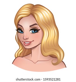 Portrait of girl with blond hair. Isolated on white. Vector illustration