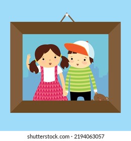 portrait of a girl and a boy in a photo frame