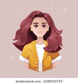 portrait of a girl in cartoon style with long hair. illustration in pastel colors