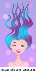 Portrait of a girl with curly long hair multicolored
