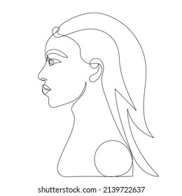 portrait girl drawing in one continuous line, isolated vector