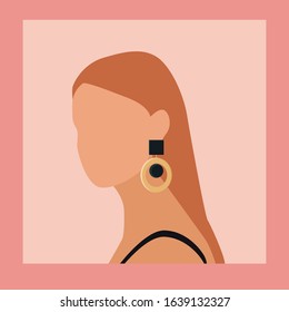 portrait of a girl with earrings on a pink background