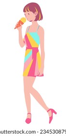 A portrait of a girl enjoying ice cream, drawn in anime style. Her expressive eyes and joyful smile capture a moment of delight, reflecting a youthful charm and innocence that's appealing and fun.