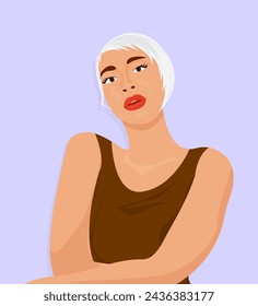 Portrait of a girl in flat style. Girl in flat style with dark skin on a white background. Avatar.