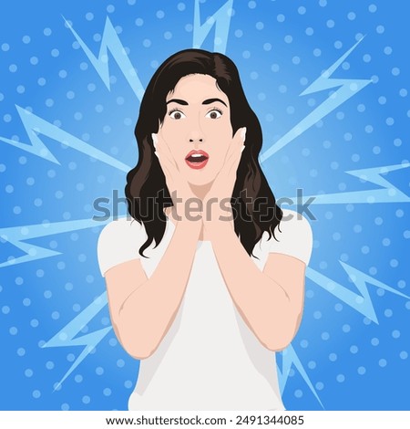 Portrait of a girl in flat style. The girl is surprised. Pop Art