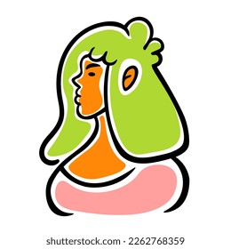 retrato de una chica de estilo plano. dibujo vectorial de una mujer. cabeza aislada de una mujer. 