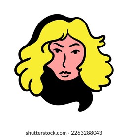 portrait of a girl in flat style. vector drawing of a woman.isolated head of a woman. 