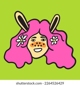 portrait of a girl in flat style. vector drawing of a woman.isolated head of a woman. 
