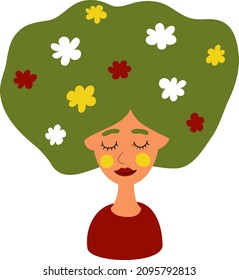 portrait of a girl with flowers in her hair.