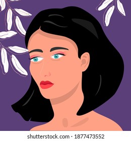 Portrait Girl Half Turn Young Brunette Woman Avatar Social Network Vector