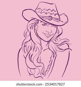Portrait of a girl in hat posing vector for illustration, card, decoration
