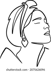 Portrait of a girl in a kerchief. Line art vector