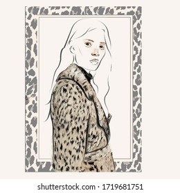 Retrato de una chica con estampado leopardo.
