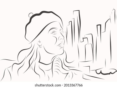 portrait of a girl, line drawing 