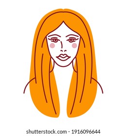 Portrait of a girl in a linear avant-garde style. Poster, logo for a beauty salon, hairdresser, cosmetology. Vector illustration. 