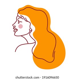 Portrait of a girl in a linear avant-garde style. Poster, logo for a beauty salon, hairdresser, cosmetology. Vector illustration. 