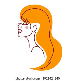 Portrait of a girl in a linear avant-garde style. Poster, logo for a beauty salon, hairdresser, cosmetology. Vector illustration. 