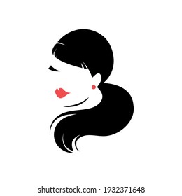 Portrait of a girl with long hair. View front. Isolated vector illustration