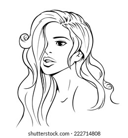 Beautiful Girl Long Curly Hair Portrait Stock Vector (Royalty Free ...