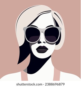 Portrait of a girl model. Modern creative composition with a beautiful woman's face in sunglasses. Glamor concept.  Vector illustration