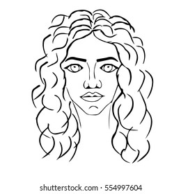 Portrait of girl on white background vector illustration.  art drawing,  dreamy  isolated on white. Facial expressions, people positive emotions, tender lady. 